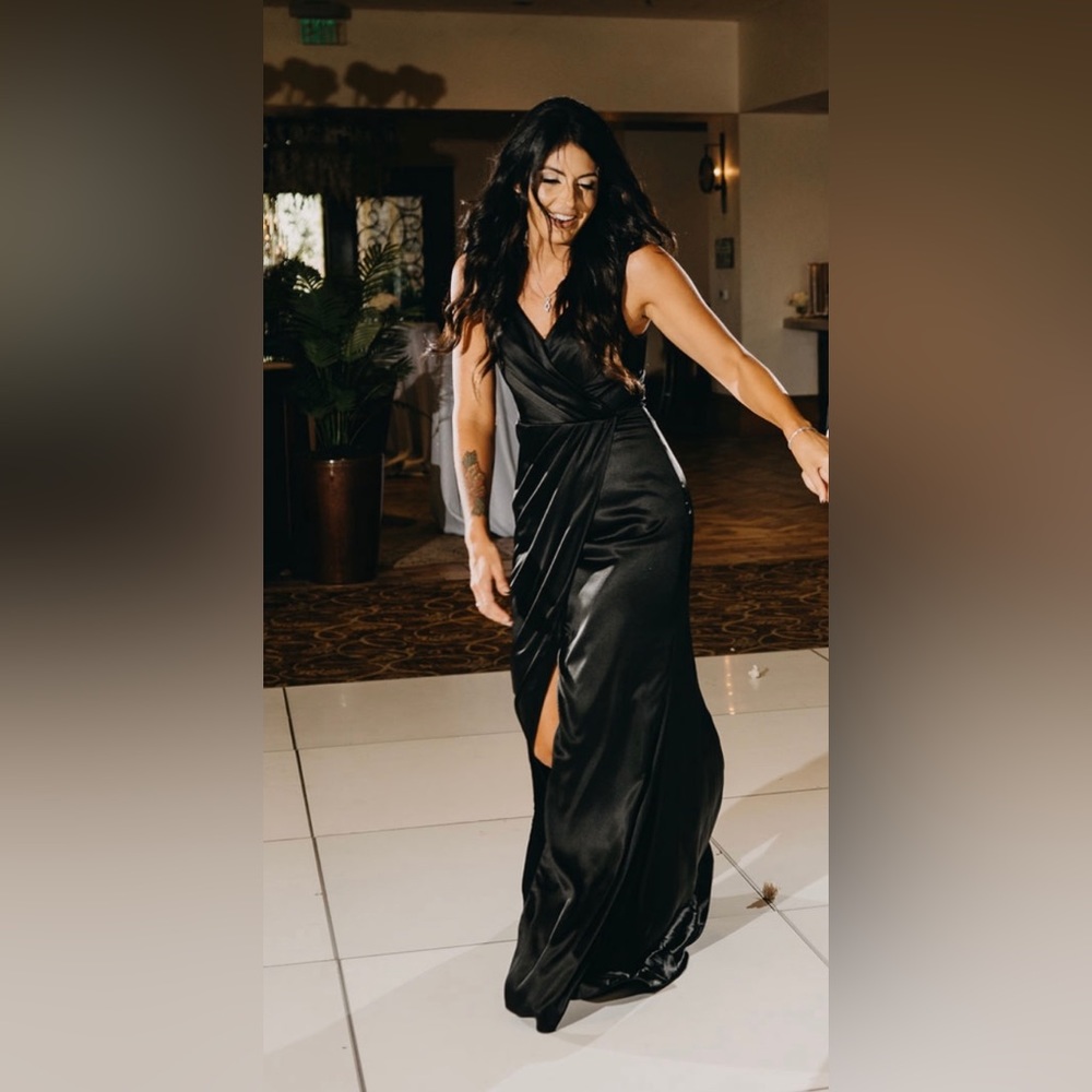 The Revelry - Blair Satin Dress in BLACK